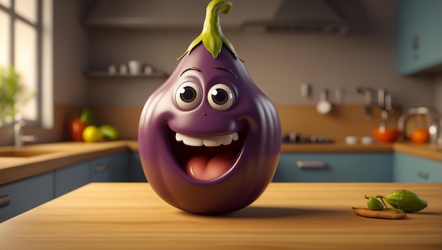 Leuke tekenfilm groente aubergine