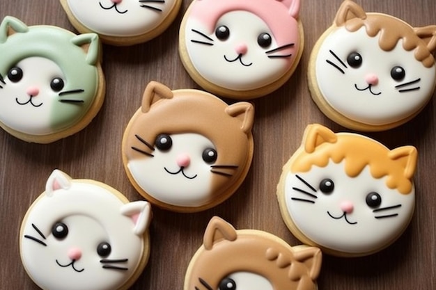 Foto leuke thematische koekjes met kattengezicht generatieve ai