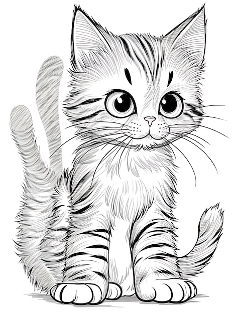 Leuke Tom Cartoon Cat Kleurbladen Lijnkunst Sketches voor Kinderen op witte achtergrond