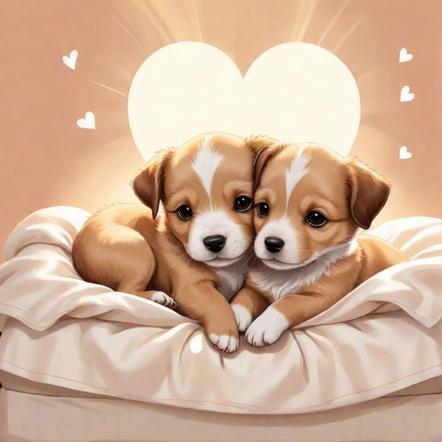 Leuke twee puppy's die op een bed slapen illustratie