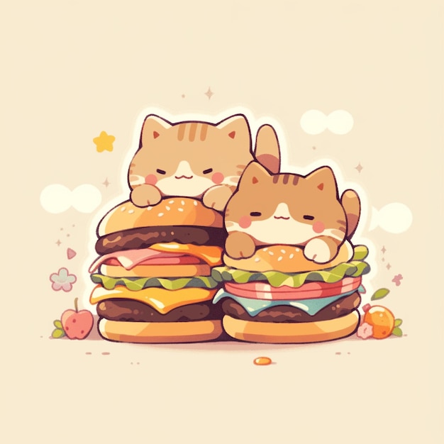 Leuke tweeling kat met hamburger.