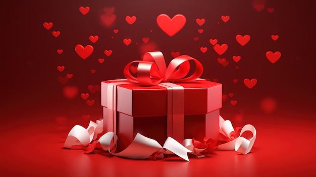 Leuke Valentine's Day achtergrond met cadeau doos Generatieve AI