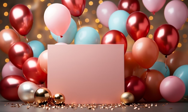 Foto leuke verjaardagskaart gelukkige verjaardagskaart en uitnodiging voor een feest kleurige illustratie ballonnen