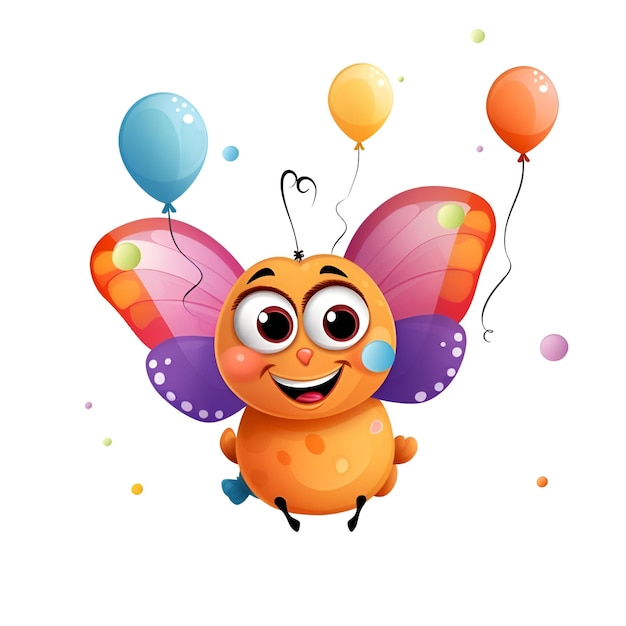 Leuke vlinder met kleurrijke ballonnen op witte achtergrond Vector illustratie
