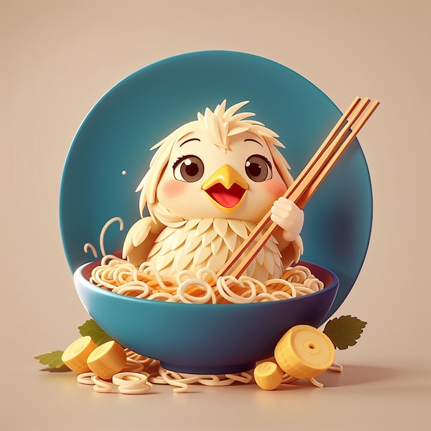 Foto leuke vogel die ramen noodles eet cartoon vector icoon illustratie diervoedsel icoon concept geïsoleerd