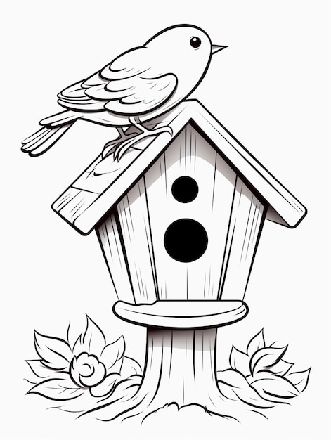 Leuke vogel huis kleurplaat voor kinderen