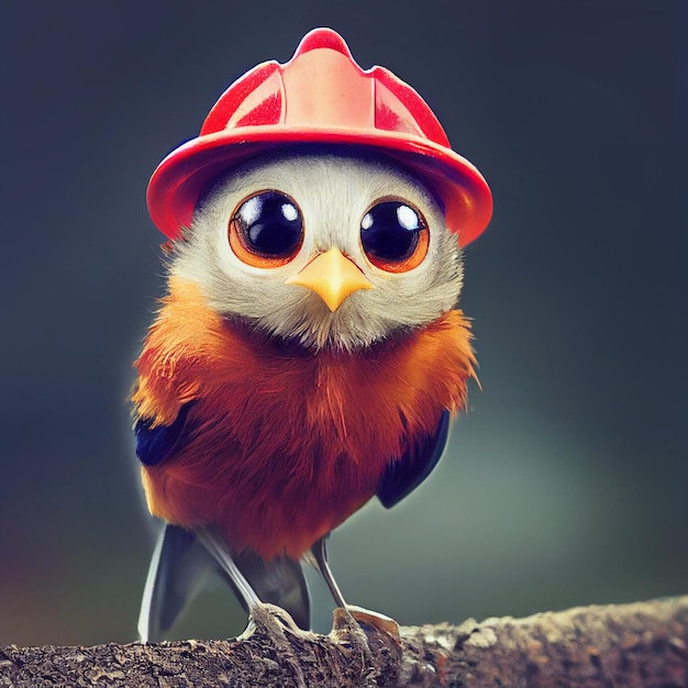 Leuke vogel met brandweerman helm illustratie