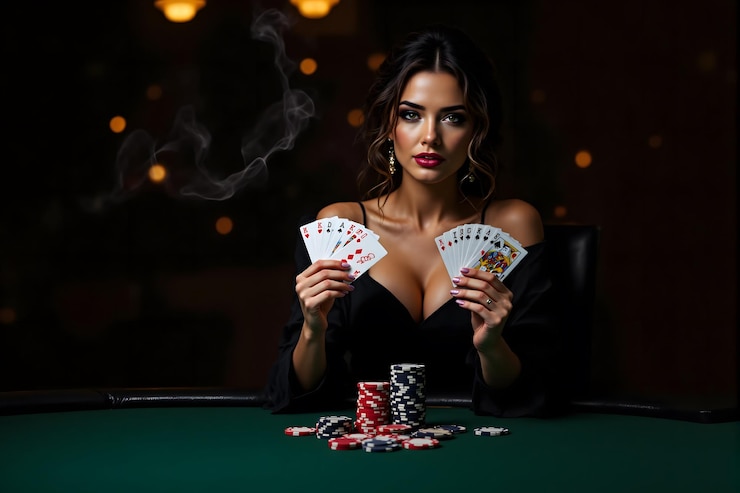 Foto leuke vrouwelijke casino werknemer gastheer in het casino