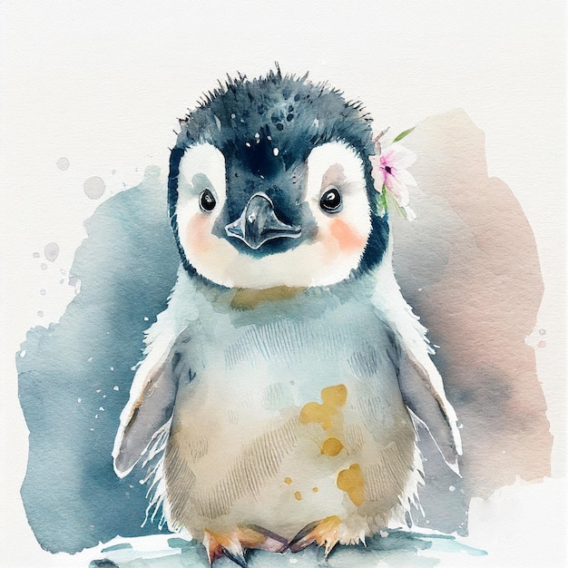 Leuke waterverf baby pinguïn grappige cartoon antarctische dier illustratie kind karakter voor de winter