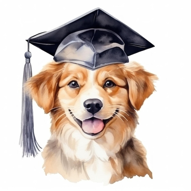 Leuke waterverf hond in graduarion pet geïsoleerd