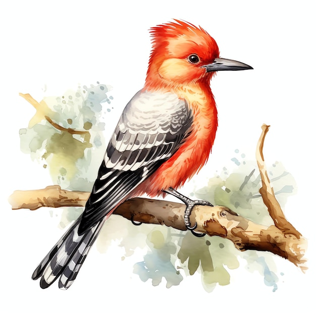 Leuke waterverf illustratie clipart van de Redbellied woodpecker vogel