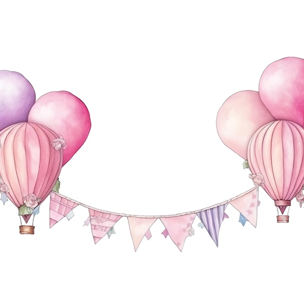 Leuke waterverfbaby Bunting met illustratie van hete luchtballonnen