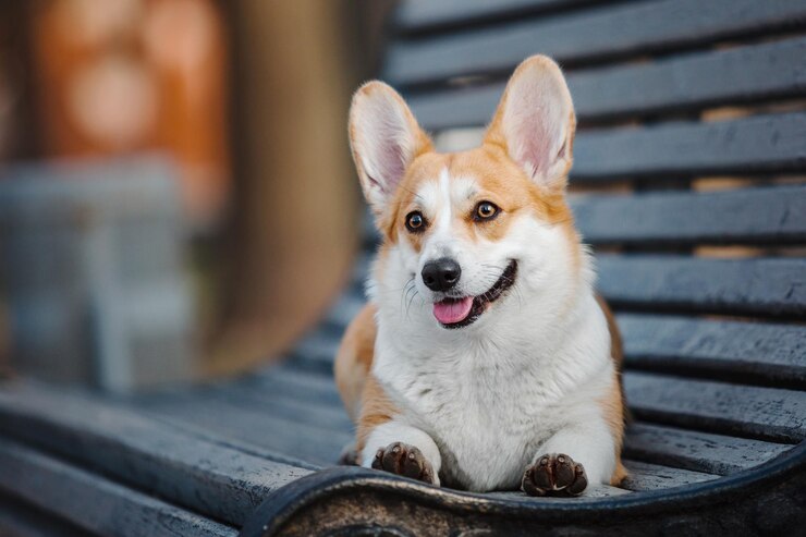 Leuke Welsh Corgi-hond buiten. Hondenportret Huisdier tijdens een wandeling. Mooi grappig corgi hondenras
