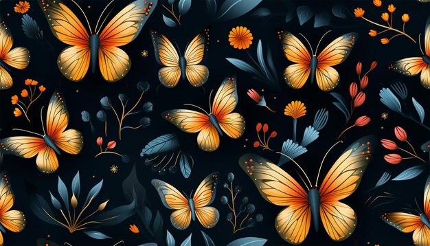 Leuke wilde bloemen en nachtvlinders naadloos patroon bloemen en insecten kunst illustratie Marine