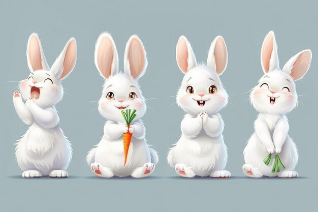 Leuke witte konijn met wortel Konijn cartoon vector collectie Dieren wilde dieren personageset