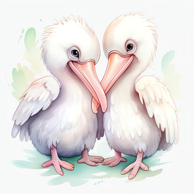 Leuke witte pelikaan vogel aquarel illustratie clipart