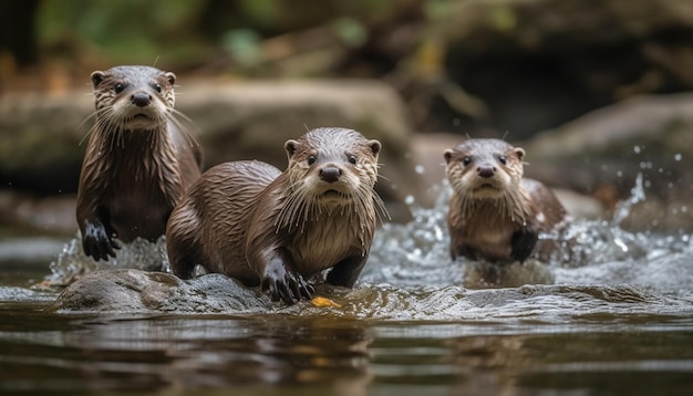 Leuke zeehond spetterend in nat tropisch bos gegenereerd door AI