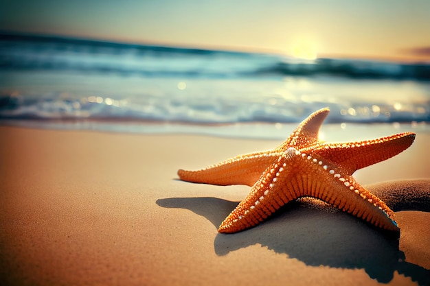 Leuke zeester op het strand met kopieerruimte