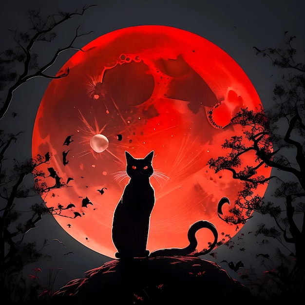 Leuke zwarte kat Halloween Ai Generative