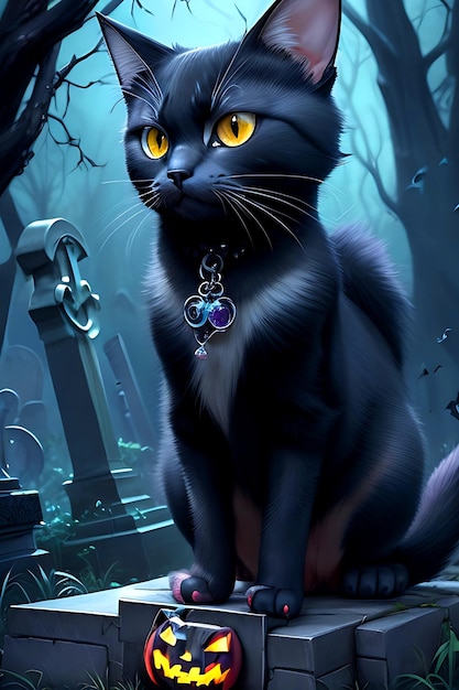 Leuke zwarte kat Halloween Ai Generative