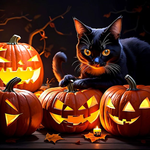 Leuke zwarte kat Halloween Ai Generative