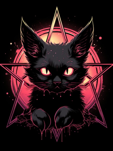 Leuke zwarte kat met pentagram vector