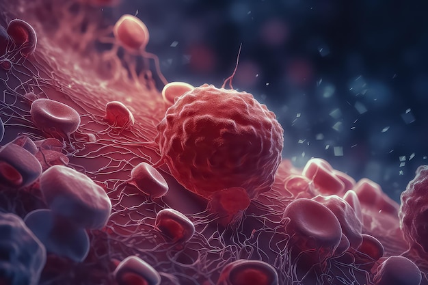 Leukocytes attacking a cancer cell AI