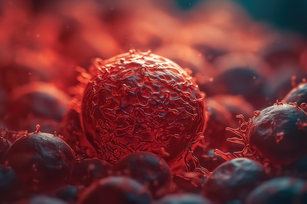 Leukocytes attacking a cancer cell AI