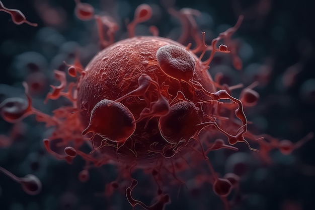 Leukocytes attacking a cancer cell AI