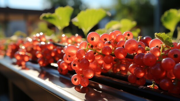 Photo level rows of currants plantation natural fruit