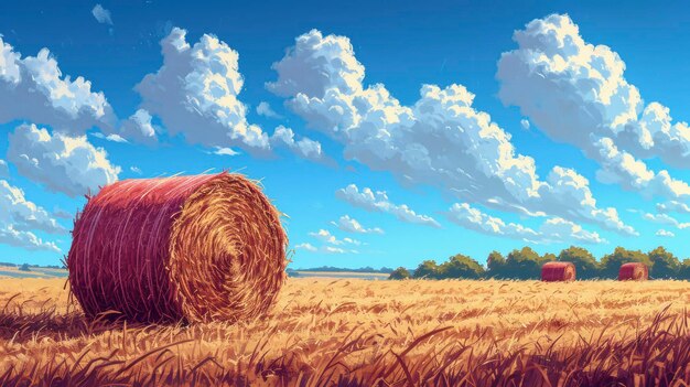 Photo levels after harvest bales straw background banner hd