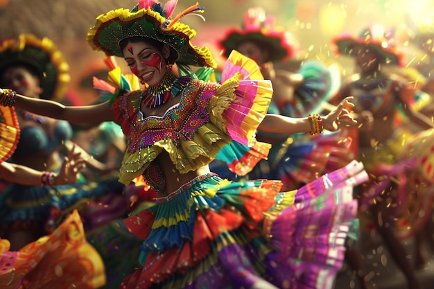 Levende salsa-dansers in kleurrijke kostuums