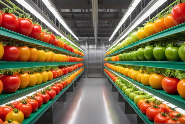 Levende tomaten gedijen op een binnenboerderij