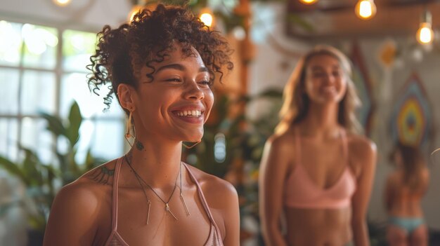 Foto levende vrouwen poseren in een yoga studio generatieve ai