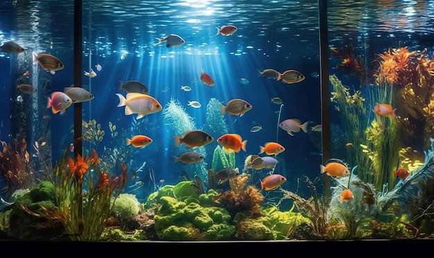 Foto levendig aquarium met kleurrijke vissen close-up