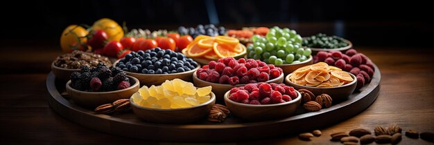 levendig assortiment vers en gedroogd fruit gepresenteerd in full HD