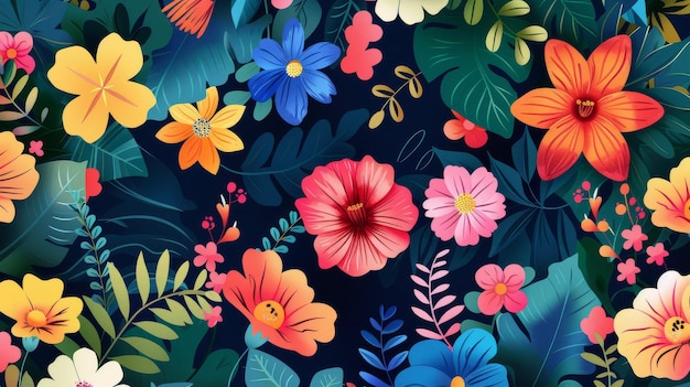 Levendig bloemenpatroon met een tropisch tintje