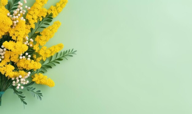 Foto levendig boeket mimosabloemen tegen een weelderige groene achtergrond frisse gele bloesem ai generative