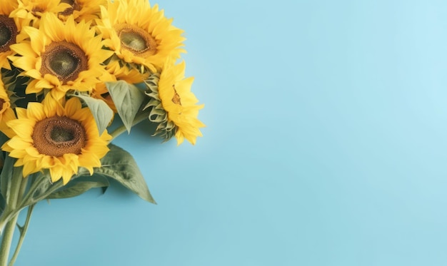 Levendig boeket zonnebloemen op pastelblauwe achtergrond Gemaakt met generatieve AI-tools