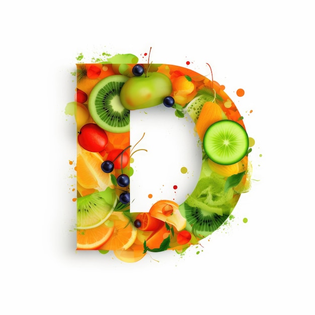 Levendig DLicious HD Letter D-logo voor gezonde voeding met oranje en groene tinten op een witte CHTERGRO