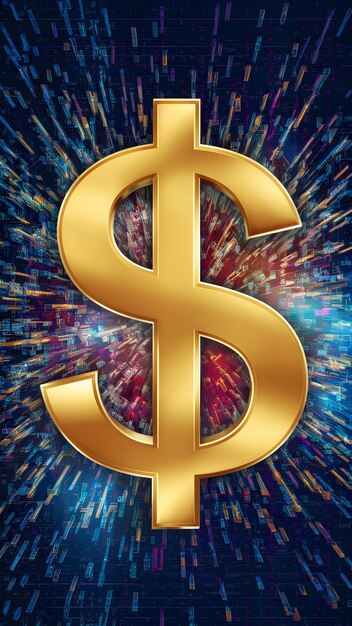Foto levendig dollarteken op abstracte achtergrond die financiën en gegevensvisualisatie met elkaar verbindt vertical mobile