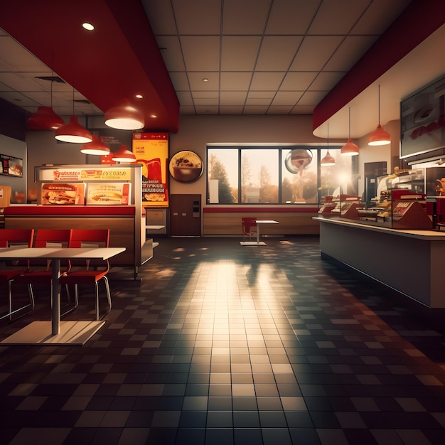 Levendig interieur van fastfoodrestaurant Generative AI