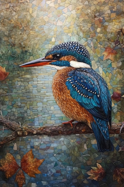 Levendig neo-impressionistisch ijsvogelkunstwerk voor natuurliefhebbers