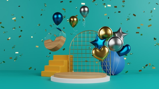 levendig podium met ballon en confettI