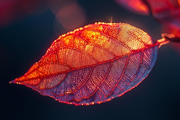 Foto levendig rood herfstblad in macro-details