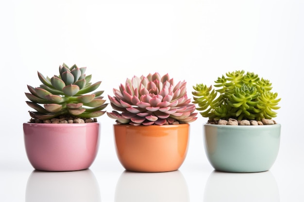 Levendig succulent trio in kleurrijke potten geïsoleerd op doorzichtige achtergrond