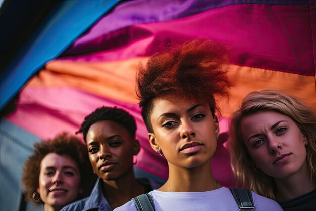 Foto levendig trotsportret met jonge mensen die diversiteit en gelijkheid omarmen