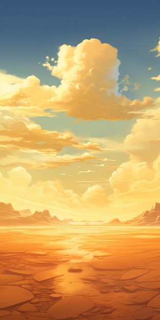 Levendig woestijnlandschap met gele wolken Artgerm-geïnspireerd kunstwerk