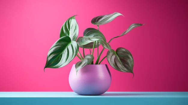 Levendige 3D groene plant in een neonvaas prachtige naturalistische kunst