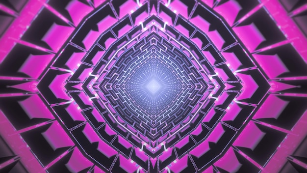 Levendige 3d illustratie abstracte visuele optische illusie achtergrond van futuristische virtuele tunnel met geometrische roze neon